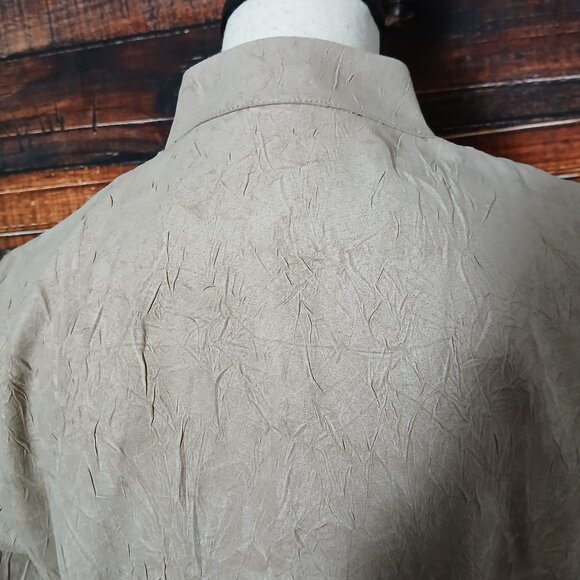 Orvis Jacket Blouse Top Size 6 Textured Crepe Beige Button Front Faux Suede - Picture 6 of 11
